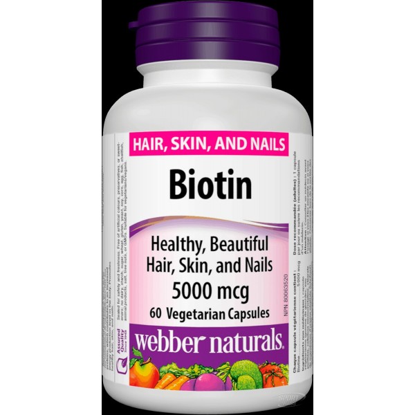 Биотин  , Biotin 5000мкг - 60 caps , Webber Naturals (Канада) 