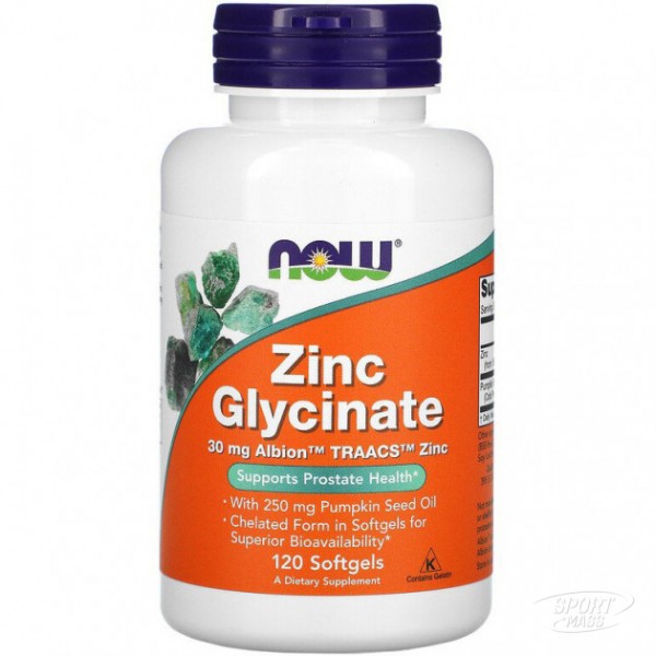 Глицинат цинка , Zinc Glycinate - 120 гел капс , NOW Foods (США ) 