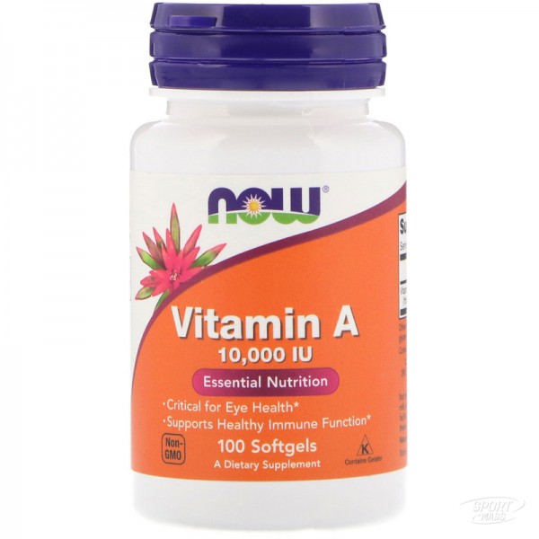 Витамин А , Vitamin A 10,000 IU - 100 softgels , NOW Foods (США ) 