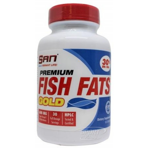 Рыбий жир, Омега-3 , Premium Fish Fats Gold - 60 гел капс , SAN Nutrition , CША 