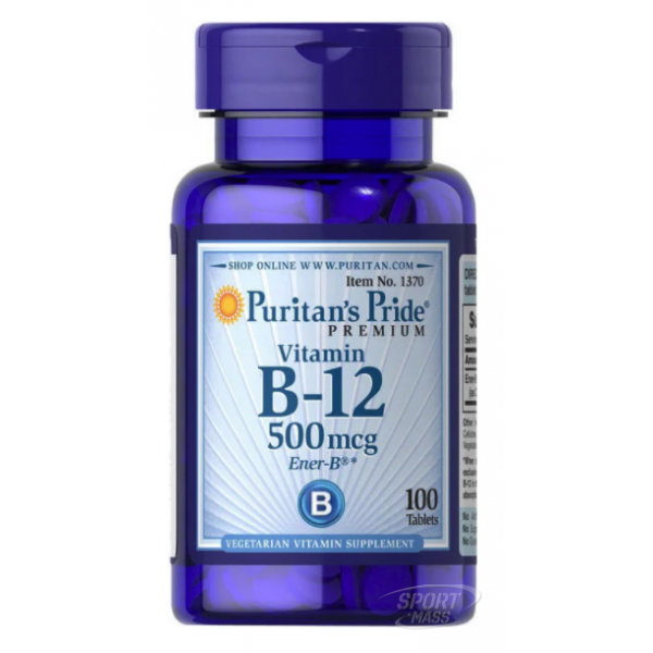 Витамин В-12 , Vitamin B-12 500 mg - 100 tab , Puritans Pride , CША 