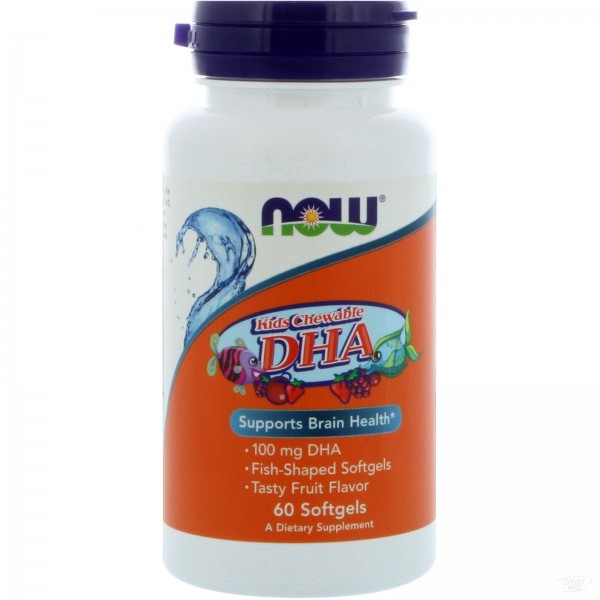Детские витамины , DHA Kids Chewable - 60 softgels , NOW Foods (США ) 