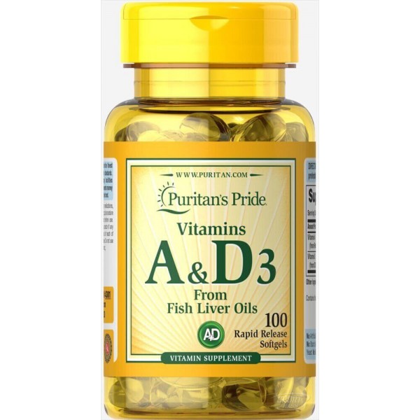 Витамины А + Д3 , A D 5000 400  - 100 softgels , Puritans Pride , CША 