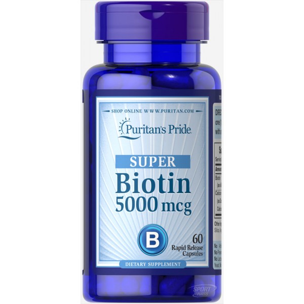 Биотин  , Biotin 5000mcg  - 60 caps , Puritans Pride (CША) 